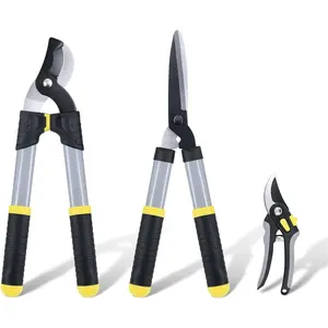 Loppers Hedge Clippers Garden Shears 3Pcs, Compact Garden Loppers Shear Set with 17’’ Bypass Branch Cutters & Hedge Shears & Pruners, Tree Shrub Care Kit for Lopping with Soft Grip Handle