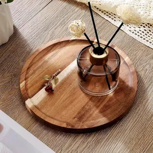 1 Natural Wood Round Tray - Modern Rustic Style Food-Grade Safe Aesthetic Decorative Wooden Tray, Suitable for Coffee, Tea Snacks, Jewelry and Cosmetics - Durable Holiday Tableware, Essential for Halloween, Christmas, Thanksgiving