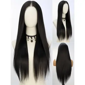 28 Inch Long Straight Synthetic Lace Front Wig for Women, Gorgeous Fluffy No-Bangs Glueless Frontal Wig for Parties and Daily Use