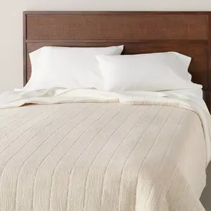 Full/Queen Textured Grid Quilt Beige - Hearth & Hand with Magnolia