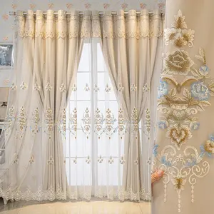 1pc piece  European Double Layer Curtains With Valance For Living Room Bedroom 3D Flower Embroidered Curtains ,For Girl's Room, Bedroom, Coffee Shop, Window Curtain, Room Decor Curtain