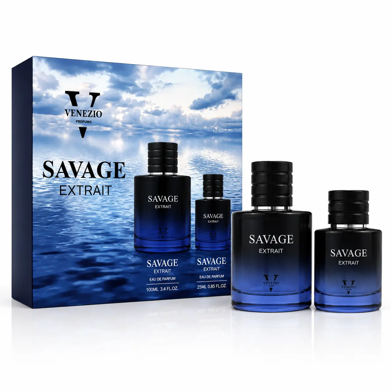 V VENEZIO PROFUMO Savage Extrait Eau de Parfum Set - 100ml + 25ml Bottles - Premium Fragrance Collection for Men Lavender, Nutmeg, Cinnamon, Cardamom and Grapefruit, Sandalwood, Amber, Patchouli