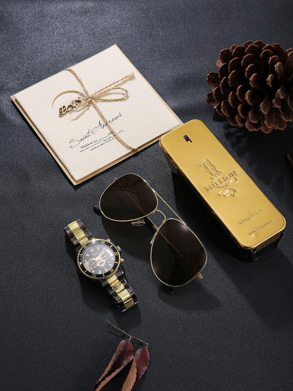 Men's Fashion Watch Set with Sunglasses, Perfume, Card, Perfect Gift for Father's Day, Teacher Appreciation, Thanksgiving