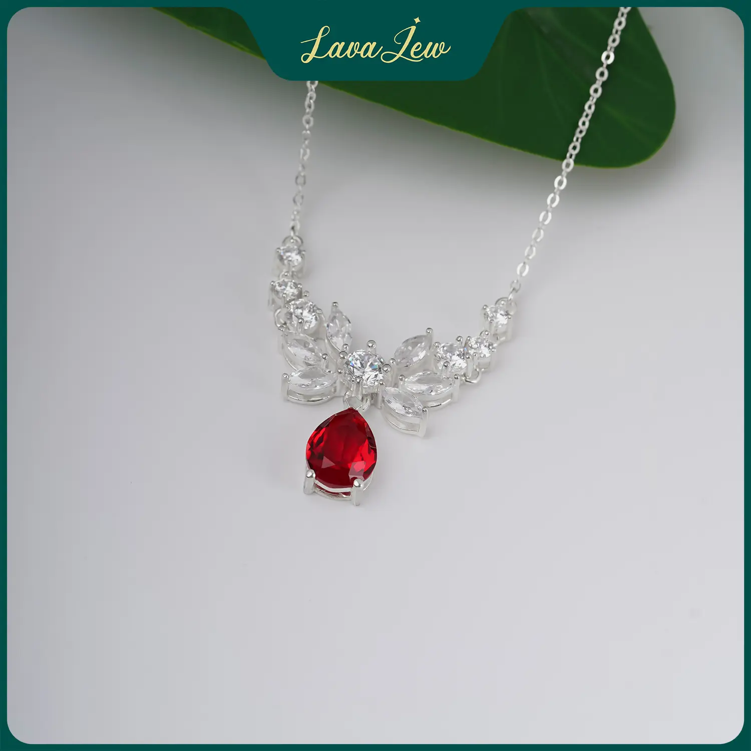 LavaJewelry Ruby Angel Pendant Necklace, Flower Necklace, 925 Silver Pendant, Christmas Necklace for Women, Girls