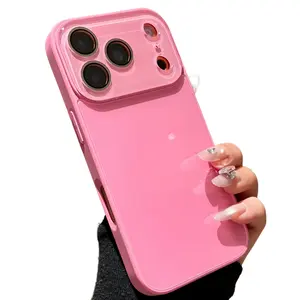 Luxury Crystal Texture Phone Cas,Cute Soft-Touch Glass Back Phone Case with Full-Coverage Lens Protection, Solid Color Slim Matte Soft Bumper Edge Phone Case for iPhone 17, 16, 15, 14, 13 Pro Max