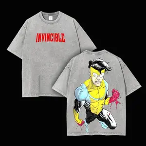 Mohawk Mark Mark Grayson Invincible Anime Double Printed Vintage Washed Tee Unisex Oversize Heavyweight Cotton T-shirt for Anime Fans