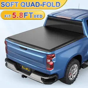 TonnePlus Soft Quad-Fold Truck Bed Tonneau Cover Compatible with 2007-2026 Chevy Silverado / GMC Sierra 1500 ; Lightning | 5.8FT (69.3") Bed |
