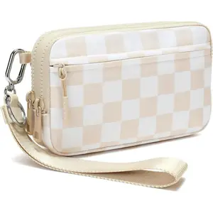 Wristlet wallets for women Nylon Quilted Wallet with 4 Zippers,Travel Credit Card,Holder Cell Phone Organizer