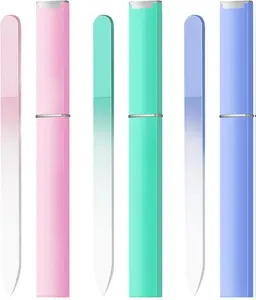 Glass Nail Files Double Side Polish Crystal Fingernail File with Case Manicure Salon Nail Care for Women Girls Pink Green Blue, 240 Grit, 3 Pack