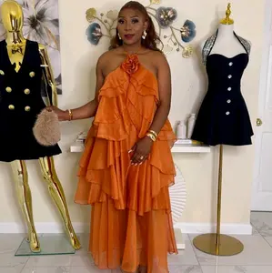 Rose Summer Dress - Orange Ruffled Design Fashion Wear
