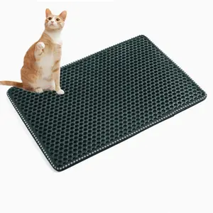Cat Litter Mat, Kitty Litter Trapping Mat, Double Layer Mats with MiLi Shape Scratching design, Urine Waterproof, Easy Clean, Scatter Control 21" x 14" Green