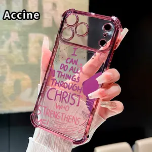 Electroplated Four Corner Anti-Fall Christian Empowerment Verse Pattern Phone Case for iPhone 17 16 Pro Max 15 Plus 14 13 12 11 E Air Shockproof Transparent Protective Cover