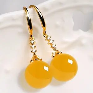 Palace Style Round Agate Cherry Shape Earrings, Ear Studs, A Variety Of Colors To Match, A Must-have For Going Out Parties And Dates - The Perfect Gift For Girls