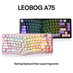 HOT LEOBOG Alice A75 Ergonomic Keyboard, Wireless Mechanical Gaming Keyboard Tri-Mode BT5.0/2.4G/Wired with Joystick and Knob, 75% Layout RGB Backlit Gasket Hot Swappable Linear Switches for Win Mac PC