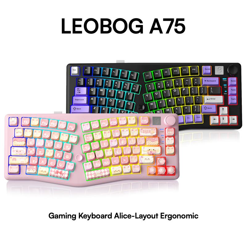 HOT LEOBOG Alice A75 Ergonomic Keyboard, Wireless Mechanical Gaming Keyboard Tri-Mode BT5.0/2.4G/Wired with Joystick and Knob, 75% Layout RGB Backlit Gasket Hot Swappable Linear Switches for Win Mac PC