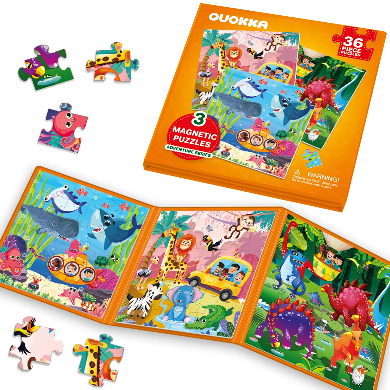 QUOKKA Magnetic Animal Themed Puzzles for Kids Ages 4-6 - 36-Piece Sudoku Style Set with Puzzle Book, Jungle Sea Toddler Travel Toys for Matching, Pattern Recognition & Brain Training, Animal Themed Puzzle