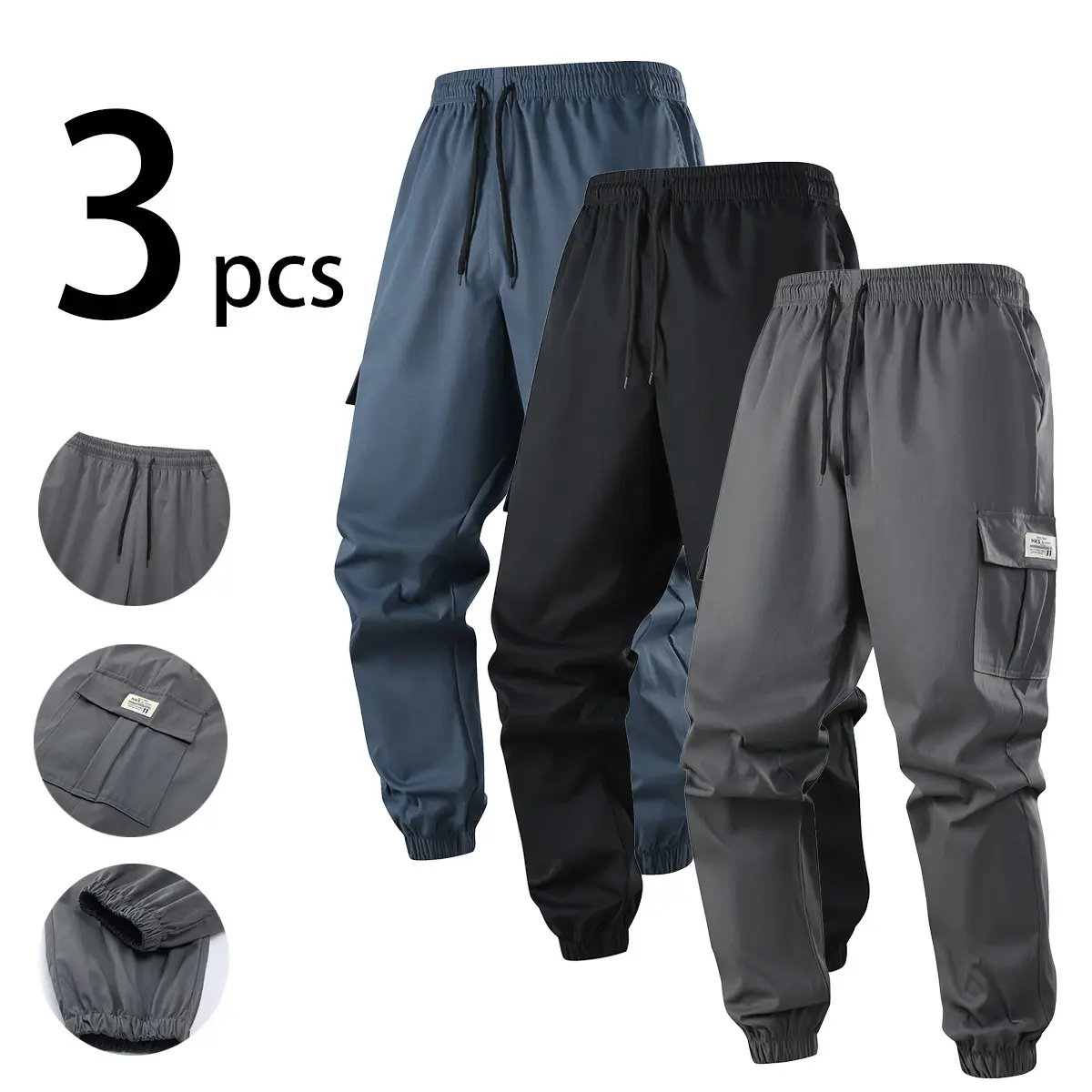 Men’s Workwear Long Pants with Multiple Pockets, Wear-Resistant, Loose Fit, Outdoor Casual Straight-Leg Design Menswear Pants Plain Trouser