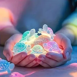 10-Pack Glow-In-The-Dark Turtle Figurines, Colorful Semi-Transparent Plastic Decorations, Party Gifts, Classroom Rewards, Beach Themes
