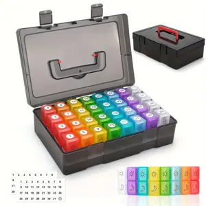 Ten in one month medication box, take 2/3 times a day. Large medication box set includes weekly travel bag, tablet divider, easy to open medication stick, medication retrieval tool, and 2 medication label stickers
