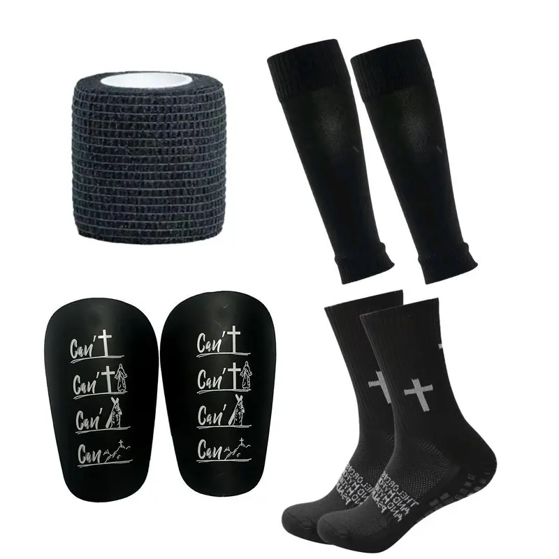 Men's 1 Set Anti-Slip Football Socks & Shin Guard - Nylon Grippy Soccer Grip Socks, Outdoor Sports Active Gear, Heavy-Duty Protection Machine-Washable Recreational Play Accessories,sohochic