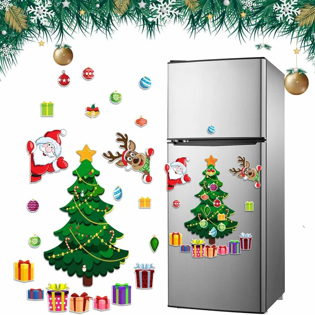 Christmas Theme Magnetic Stickers, 2026 New Christmas Themed Sticker, Magnet Tree for Fridge Metal Door Decor, for Any Magnetic Surface, Easy to Use and Remove