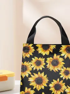 Sunflower Pattern Handbag Lunch Bag Tote Bag, Women's Casual Shoulder Bag, Large Capacity Picnic Food Drink Bag, All Seasons