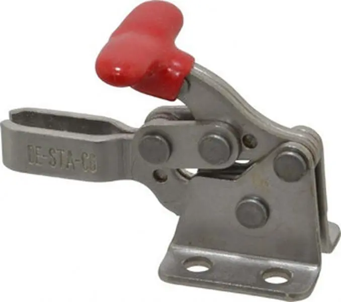 Destaco Manual Hold-Down Toggle Clamp - 200 Lb Holding Capacity, Horizontal Handle, 170° Handle Movement, 90° Bar Opening, U-Bar, Flanged Base, Electro-Plated Zinc, 305-USS Stainless Steel