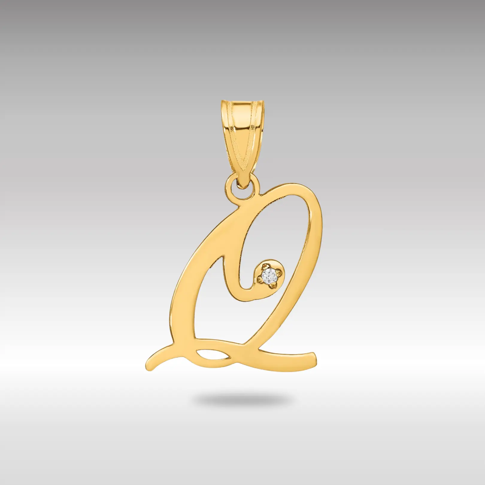 14K Gold Script Letter Q Initial Pendant with Diamond - Model YC252Q