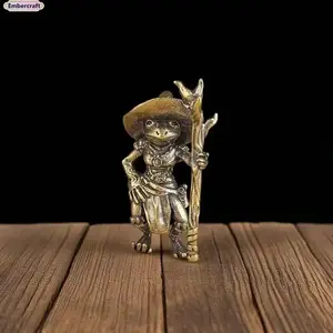 Brass Frog Wizard Figurine - Frog Guardian Statue Figurines, Desk Ornament, Whimsical Home Decor, Room Decor Gift