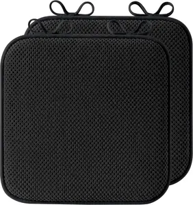 Chair Cushions for Dining Chairs, Set of 2 Memory Foam Seat Cushions with Non-Slip Backing & Ties, 16" x 16" x 1.5", Comfortable & Supportive Dining Chair Pads for Kitchen, Black