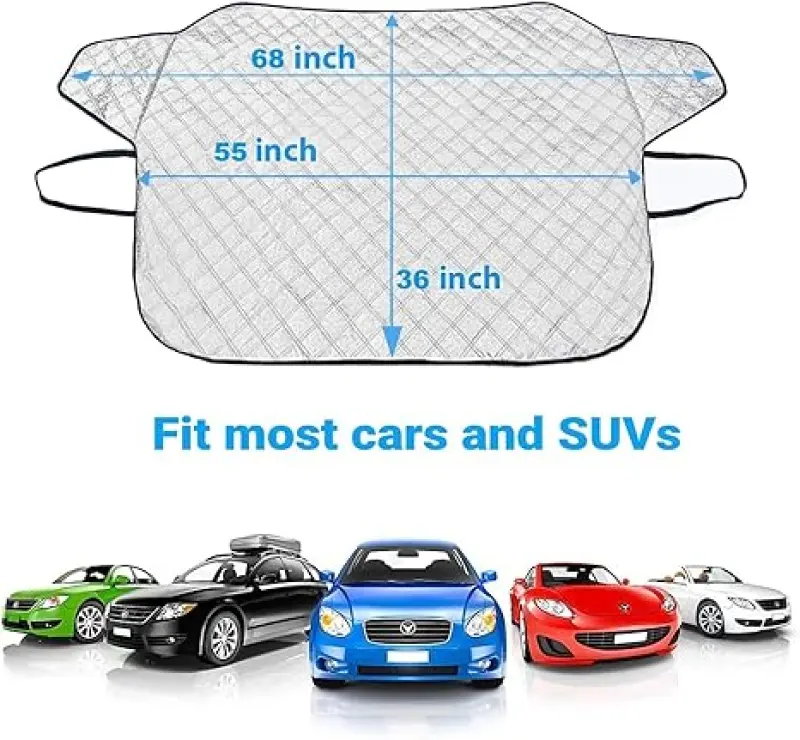 Car Windshield Snow Ice Cover, 4-Layer Protection for Snow, Ice, Frost & Sun Defense, Extra Large Winter Car Windshield Cover