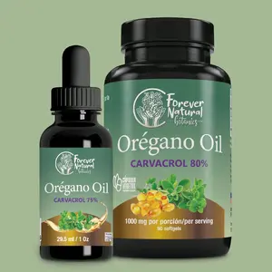 Forever Natural Botanics Oregano Oil Set of Two Bottles 29.5 ml 90 Capsules Antimicrobial Anti-inflammatory Properties Wellness Dietary Supplement