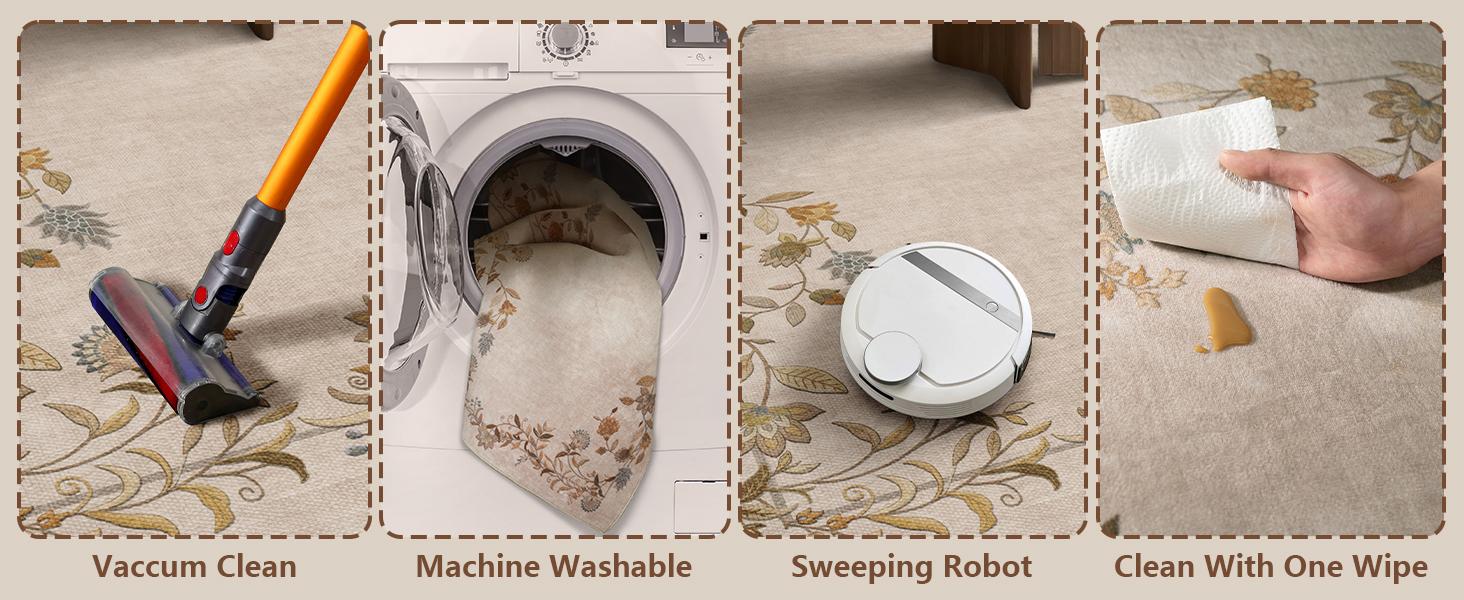 Area Rugs for Living Room: Washable Bedroom Rug Stain Resistant Non Slip Low Pile Ultra Soft Faux Wool Lightweight Large Rugs for Dining Room Kitchen Farmhouse Entryway Home Office Indoor