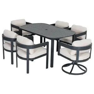 Patio Time 7-Piece Aluminum Outdoor Dining Set, with 63" Round Table for 6 People