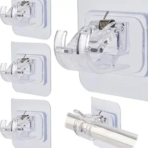 4 Pcs Adhesive Curtain Rod Holder Hooks Self-Adhesive Curtain Rod Bracket No Drill Curtain Hangers Nail Free Adjustable Curtain Rod Holder Curtain Pole Wall Brackets for Home Bathroom Kitchen