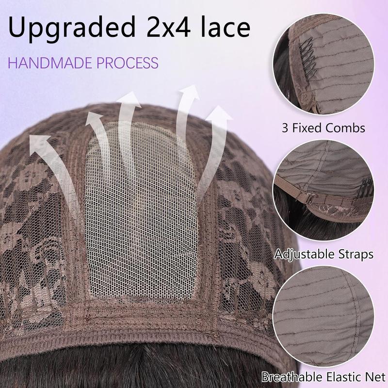 [New In]Mamushow Straight Wigs with Bangs Human Hair 2x4 Lace Wig with Drawstring 180% Density Middle Part for Black Women Glueless Machine Made Wigs