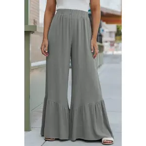 Dark Grey High Waist Ruffled Wide-Leg Pants