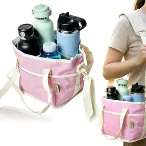 Summervibes  Insulated Cup Caddy Tote Bag with Adjustable Shoulder Strap and Multi-Pocket Dividers, Portable Drink Carrier for Outdoor Picnics, Beach Trips, Tailgating, and Daily Commute Delivery Services