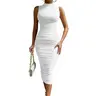 OYS Women's Sexy Bodycon High Neck Sleeveless Ruched Midi Cocktail Party Dress Formal Womenswear