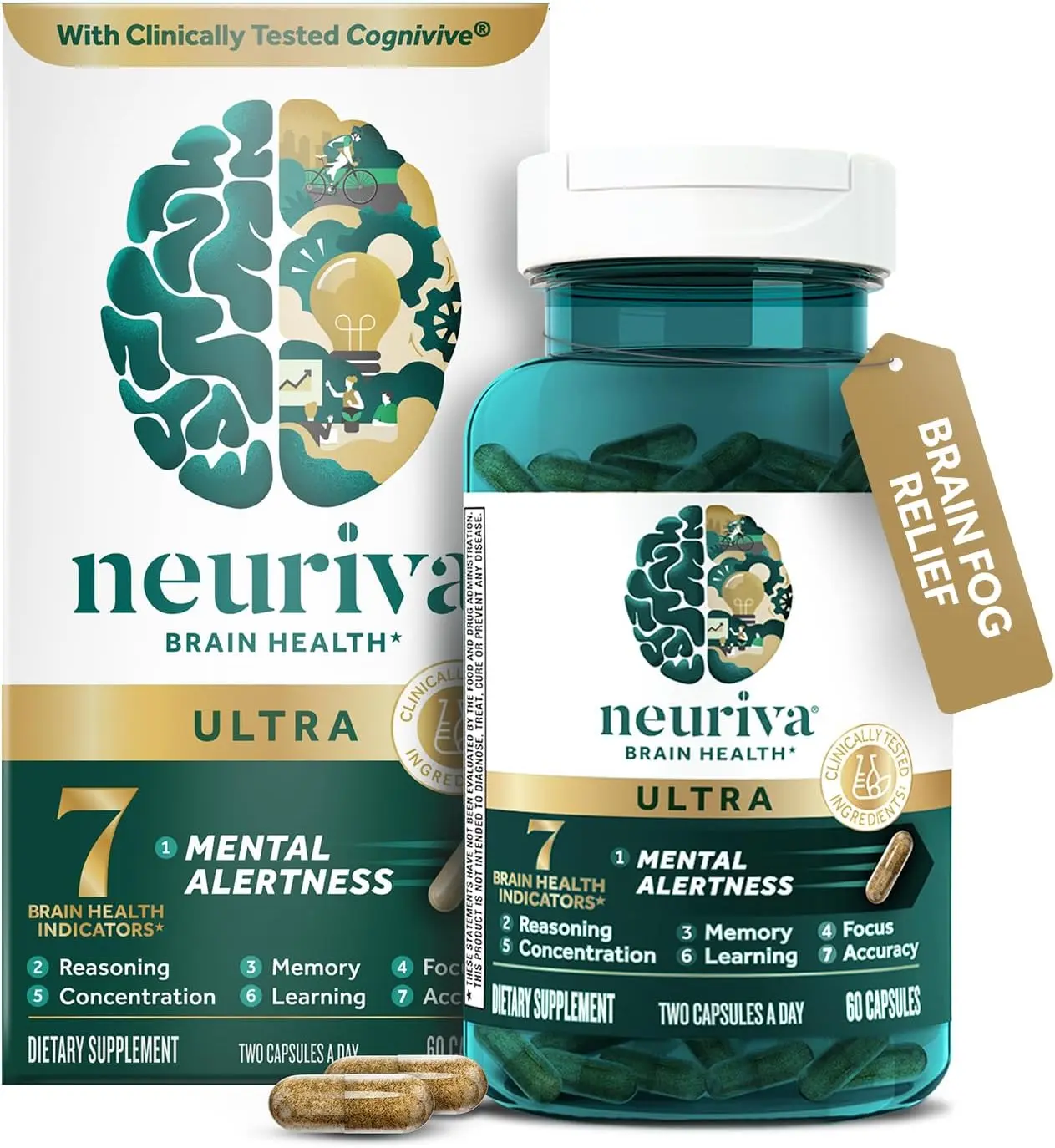 Daily Wellness Capsules with Phosphatidylserine, Vitamin B6, Vitamin B12 & Folate, 60 Count, Caffeine-Free Vegetarian Supplement for Adults