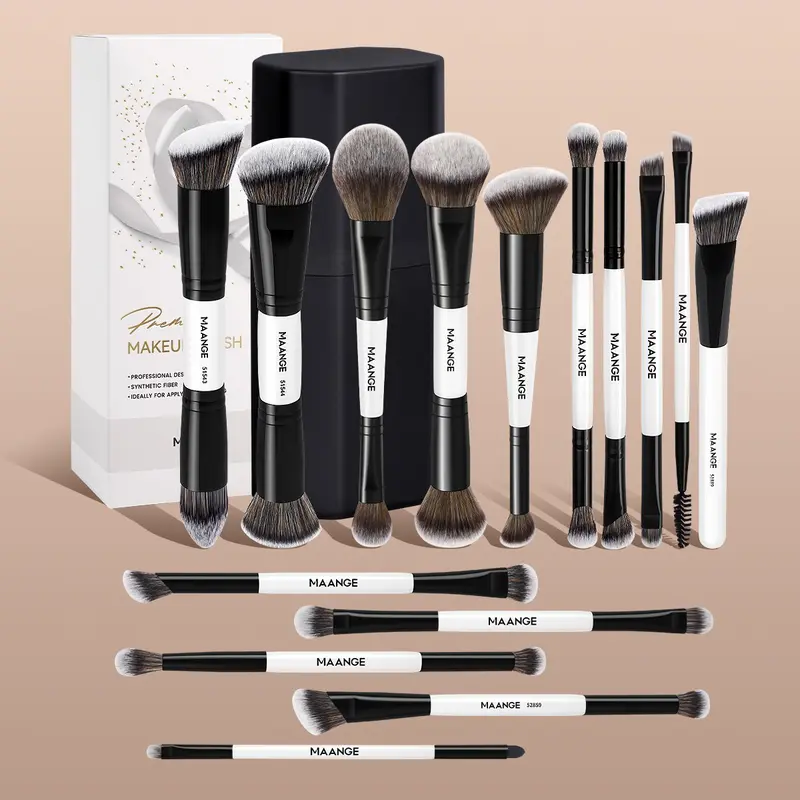 Maange 16-Piece Makeup Brush Set with Storage Case, Brush Makeup Kit, Includes Foundation, Blush, Powder, Concealer, Highlighter and Face Makeup Brushes for Multifunctional Cosmetic Application