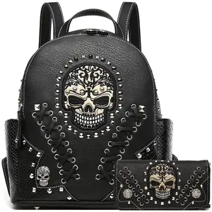 Skull Studded Gothic Backpack with Free Matching Wallet