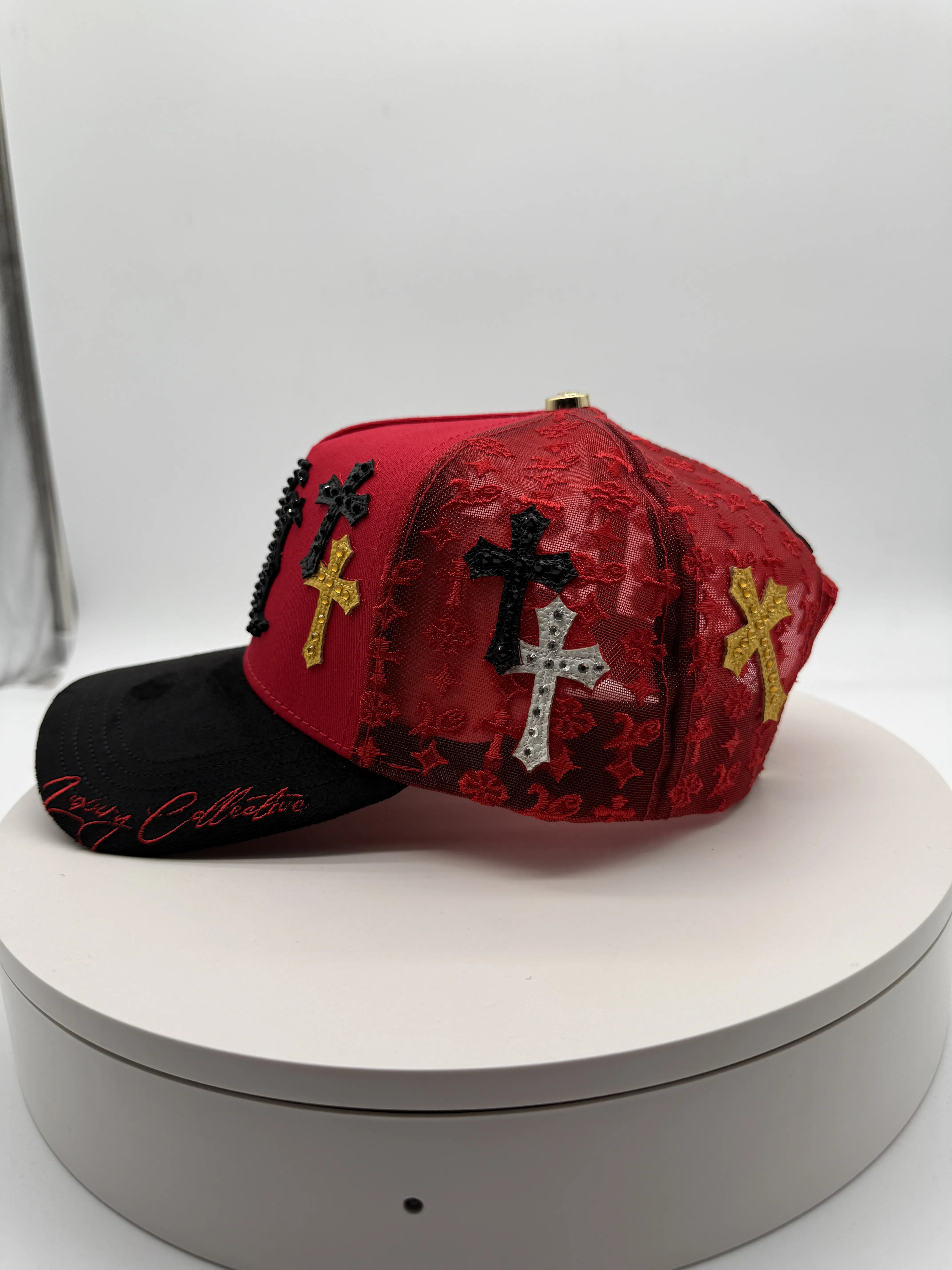 RED Luxury Diamonds Hat with Cross Design