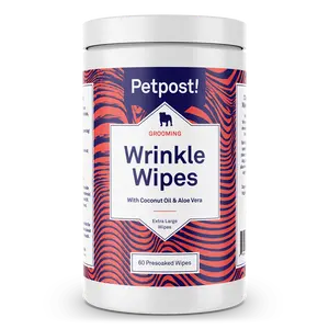 Petpost Large Wrinkle Wipes for Dogs | 60 Count 5x7 Dog Face & Wrinkle Cleaner | Gentle Pet Wipes with Coconut Oil & Aloe for Bulldogs, Pugs & Wrinkly Breeds | Dog Cleaning Wipes