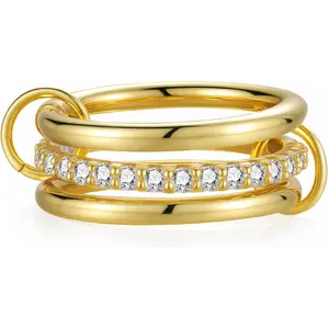 14K Gold Plated Stackable Rings for Women, Interlocking Non Tarnish Gold Rings, Silver Dainty Cubic Zirconia Bands, Two-Toned Mixed Metal Stacking Band, Trendy Jewelry Gifts for Women