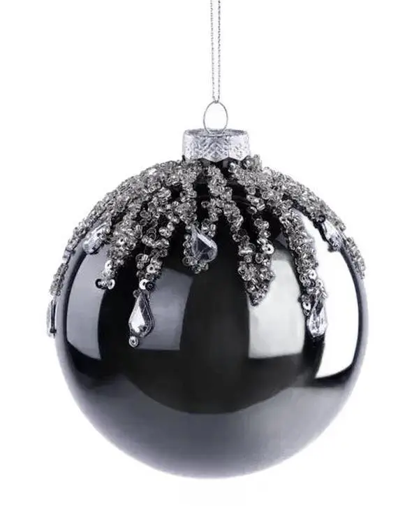 4" Glass Ball Ornament with Teardrop Design – Black
