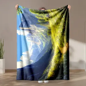 1 piece Summer Scenery of Yosemite National Park themed flannel blanket - Flannel blanket with modern design, suitable for sofas and beds, all-season use, super soft and comfortable, digitally printed pattern, 100% polyester material, machine