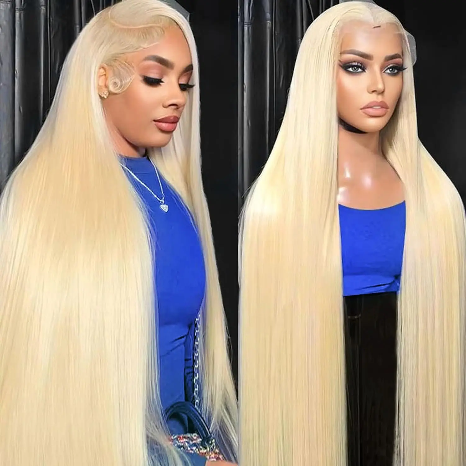 Yonova Women's 36in Silky Straight Lace Front Wig - 100% Brazilian Human Hair, 613 Blonde & 99j Burgundy, 13x6 HD Lace Melted Perfectly, 200% Density, Glueless, Pre-Plucked, Adjustable, Graduations, Heat Resistant, High Quality Wig for Church Wear