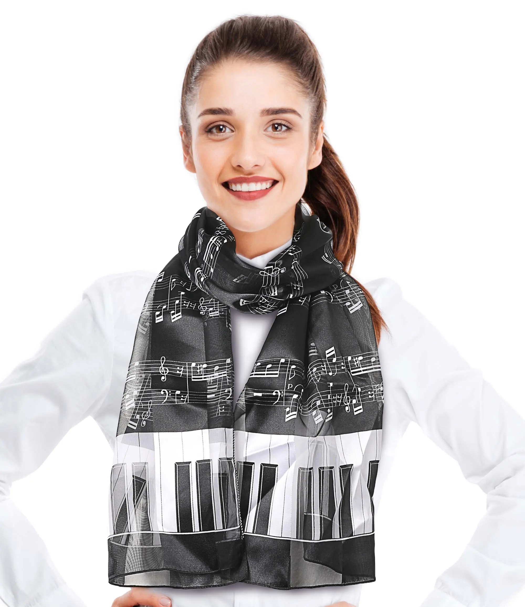 CBC Crown Keyboard Print Scarf - Unisex Basic Lightweight Wear Accessory, Silk-Feeling Polyester, One Size, Hand Wash Compatible for All-Seasons Casual Everyday Use