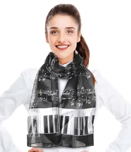 CBC Crown Lightweight Keyboard & Notes Printed Silk Feeling Music Scarf - Black